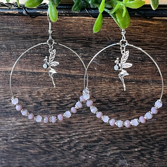Silver FAIRY EARRINGS BELIEVE in MAGIC hoop FAIRY CRYSTAL BALL EARRINGS new - Picture 7 of 10